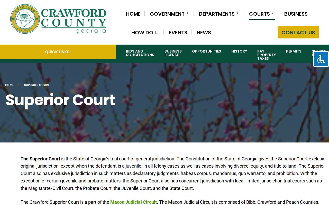 Crawford County court case lookup on the Superior Court page