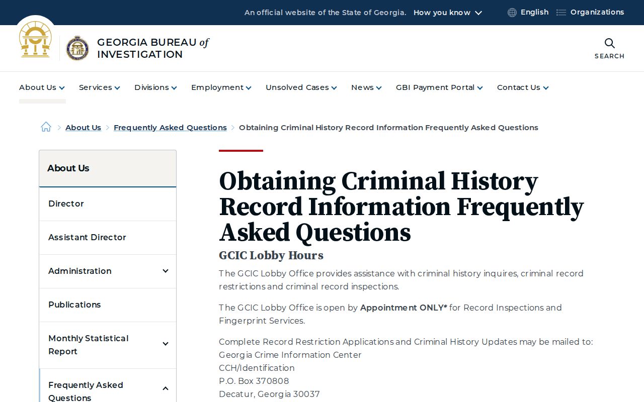 Crawford County criminal record contents in the official GCIC FAQ