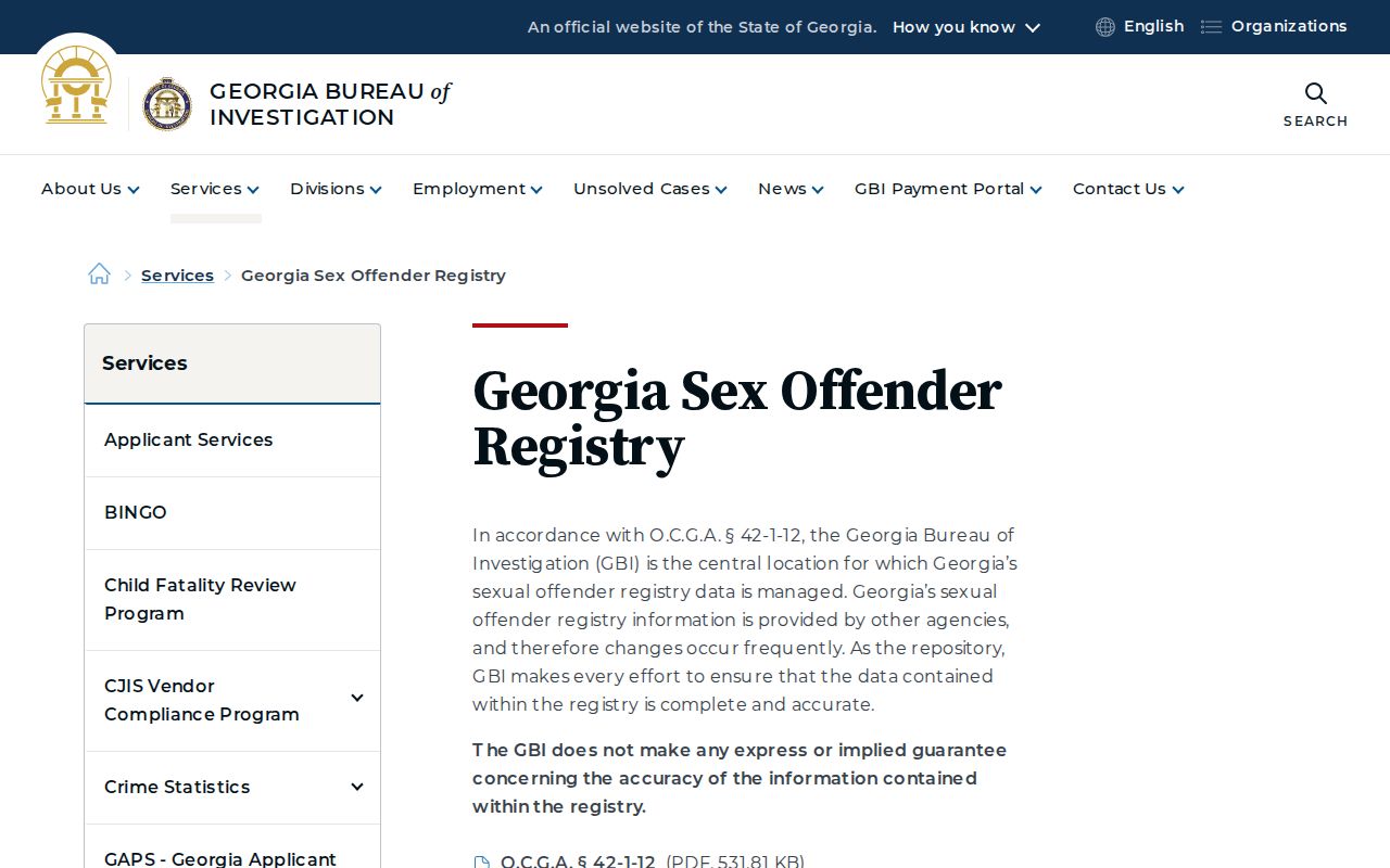 Crawford County sex offender lookup entry on the Georgia registry