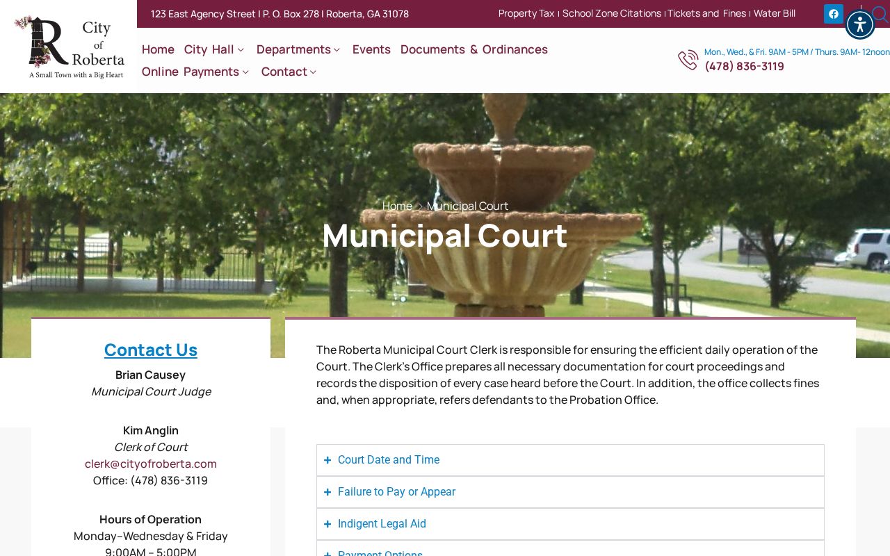 Roberta Municipal Court criminal record and calendar information