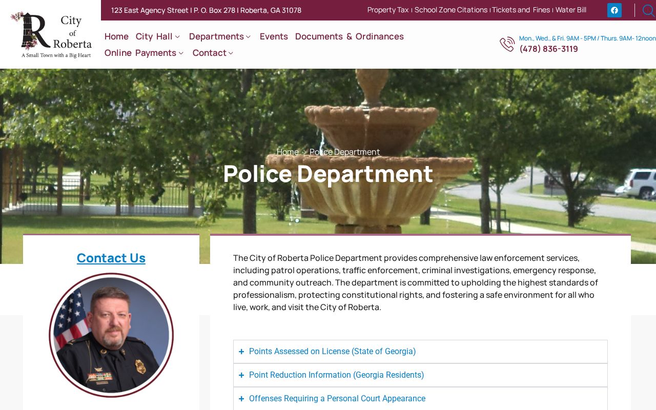 Roberta Police Department criminal record request information